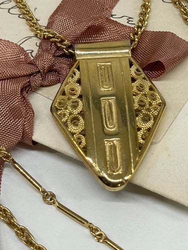 1970’s 3 Strand Gold Chain Necklace with Shield Pendant Bloomers and Frocks